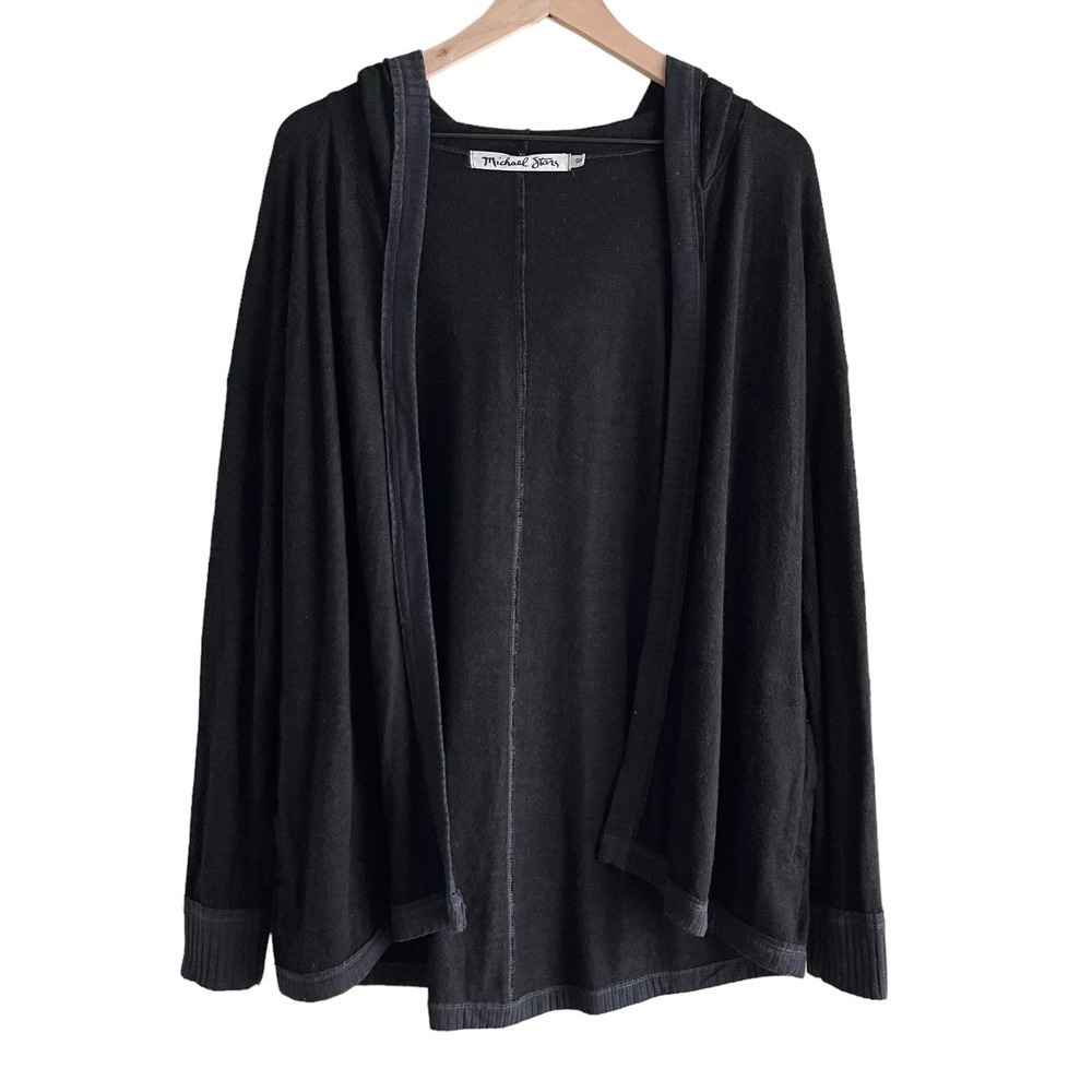 Michael Stars Hooded Open Fron Cardigan Sweater in Charcoal Gray, One Size